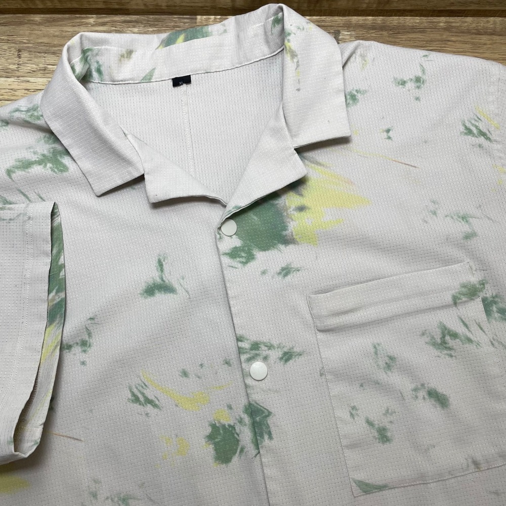 Lululemon Airing Easy Camp Collar Shirt Diffuse Dye Print Green Snap Button XL